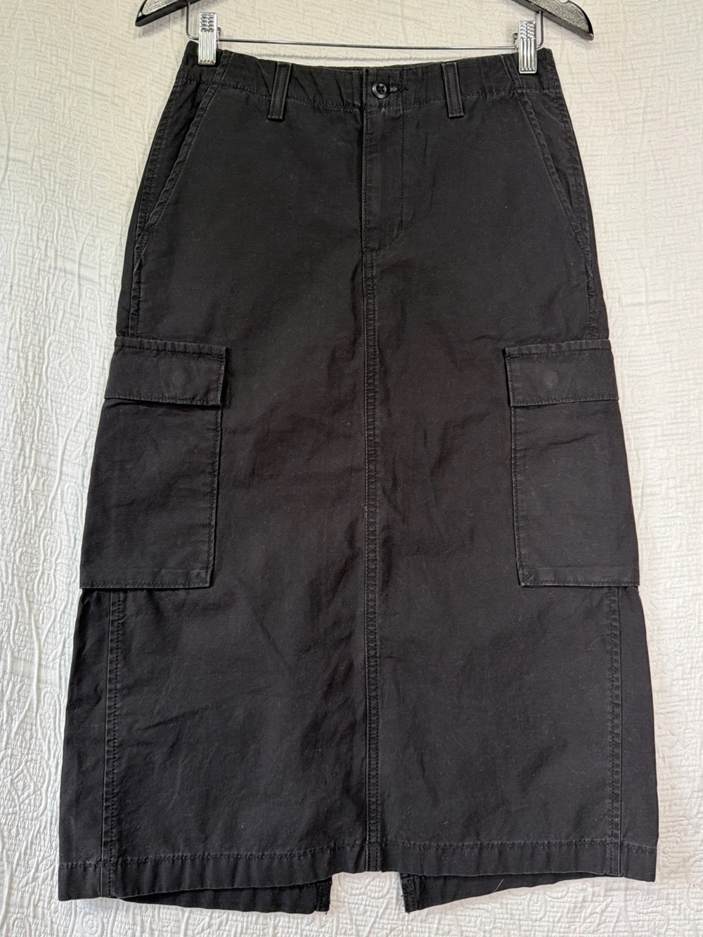 Levis Premium Cargo Skirt Size 25 Black Faded Denim Retro Big E Jean Pencil Midi